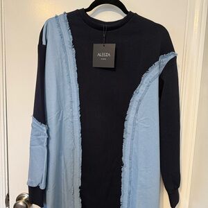 Aleeza Paris Women's Black and Blue Midi Dress